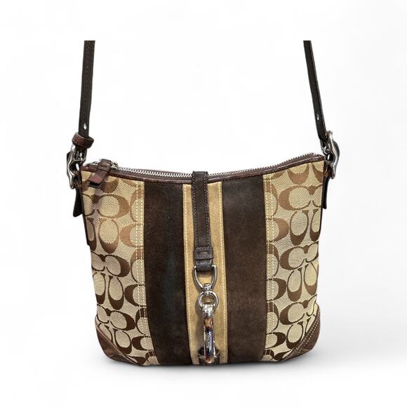 Coach Signature Suede Trim Silver Buckle 
Shoulder Bag - Picture 2 of 10